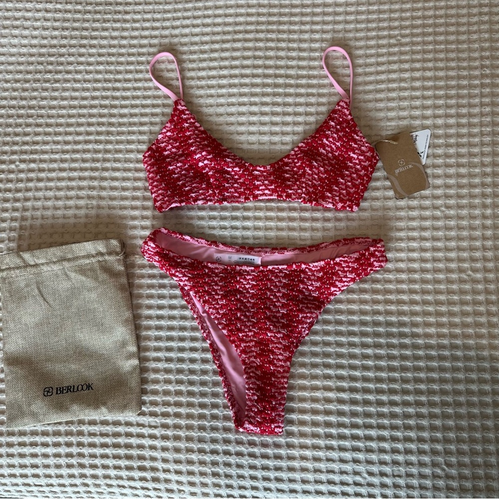 BERLOOK Bikini Red Crochet NWT